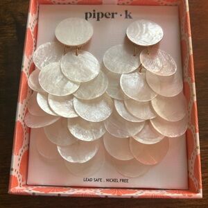 Piper K Gold Tone White Shell Disc Dangle Earrings Layered Drop Stud Nickel Free